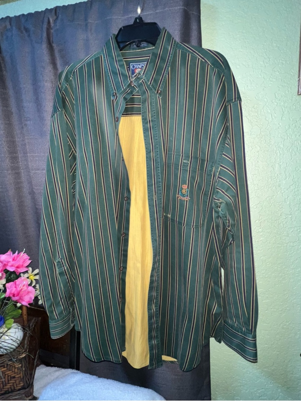 VINTAGE Y2k Chaps Ralph Lauren Shirt Mens L Stripe Button Down 100% Cotton